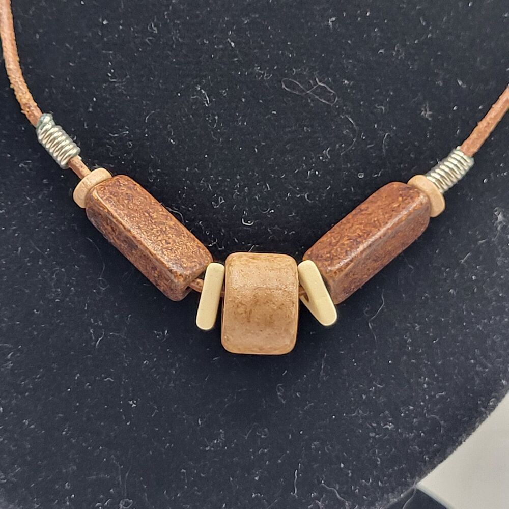 Bohemian Wooden Beaded Necklace 18in